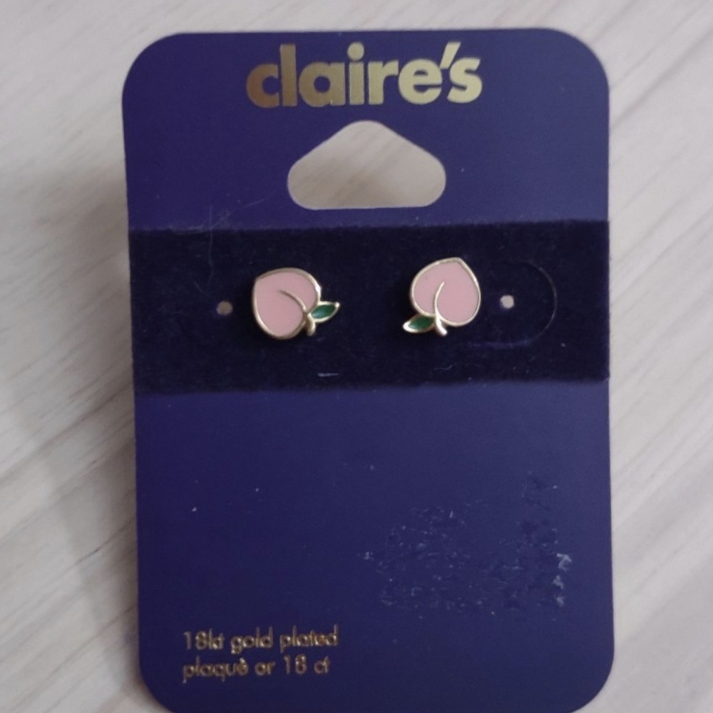 Claire's Peaches Gold Plated Enamel Charm Stud Earrings Y2K Peach Fruit